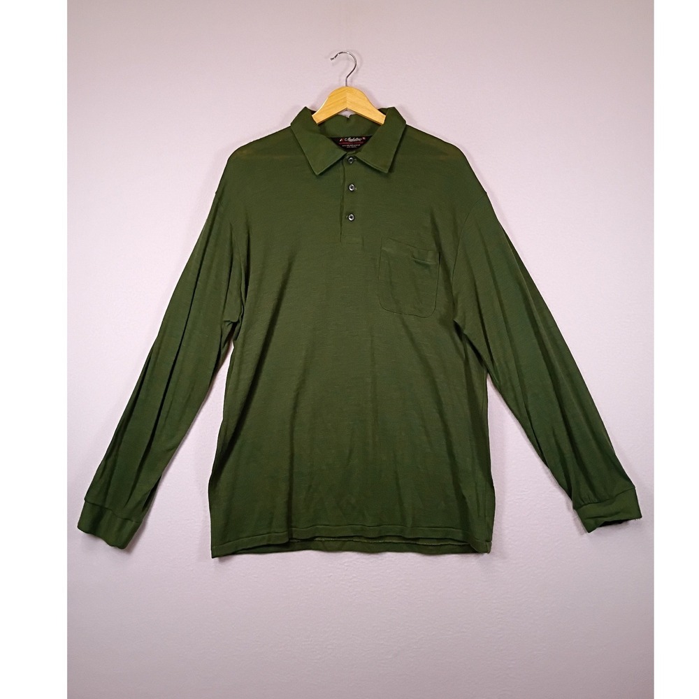 GrandpaCore Manhattan Mens XL Olive Green Wool Blend Long Sleeve Knit Polo Shirt